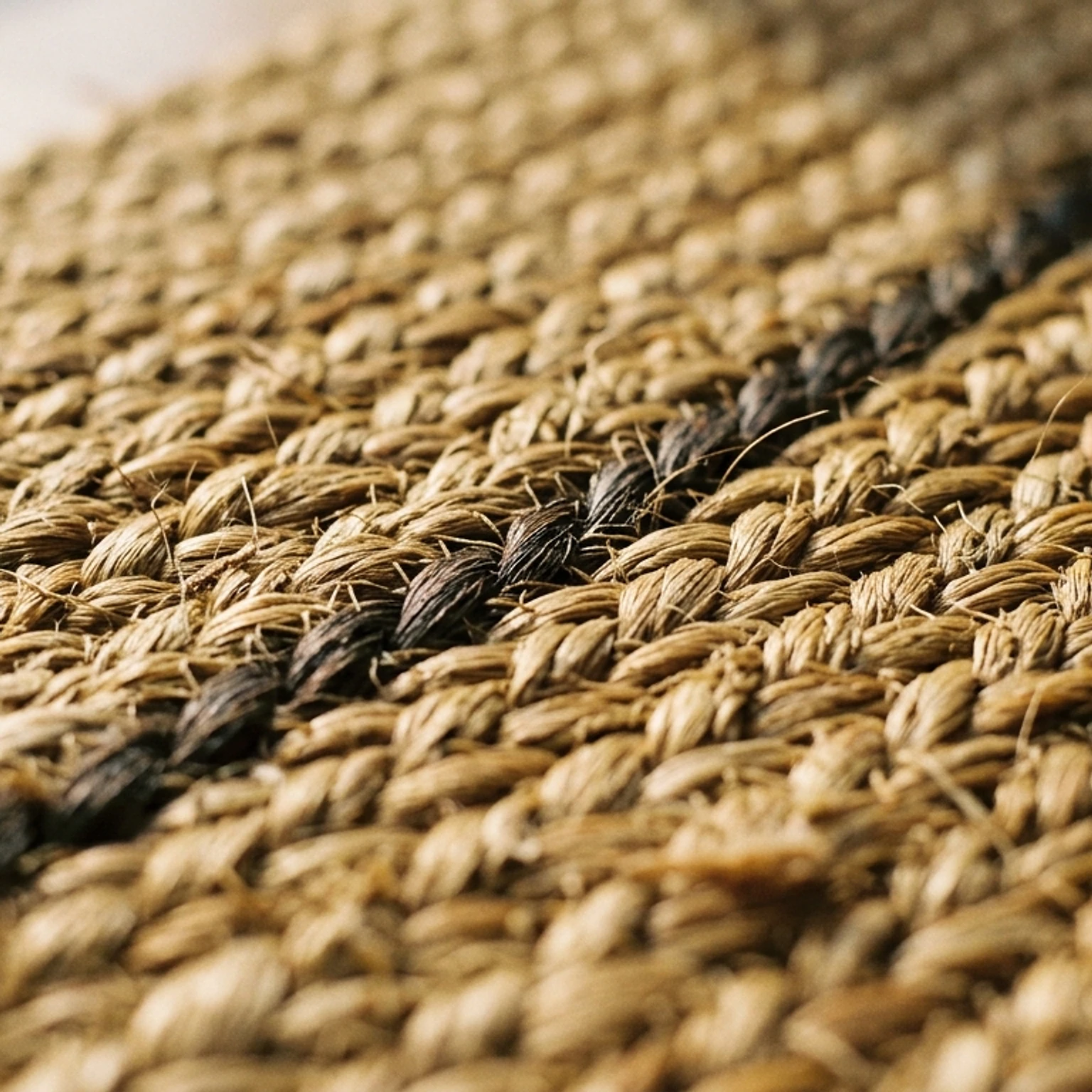 Macro view of a tightly woven golden jute rug surface